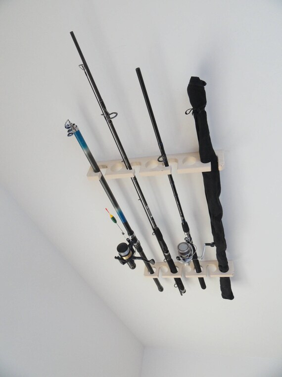 Wooden Fishing Rod Holder Rack Ceiling Mounted Natural Finish Ash Tree