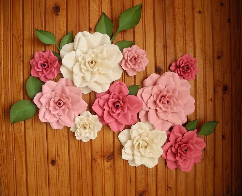 bridal flower backdrop wall flowers Nursery Paper Flower Set of 10 Large Flowers wedding baby shower