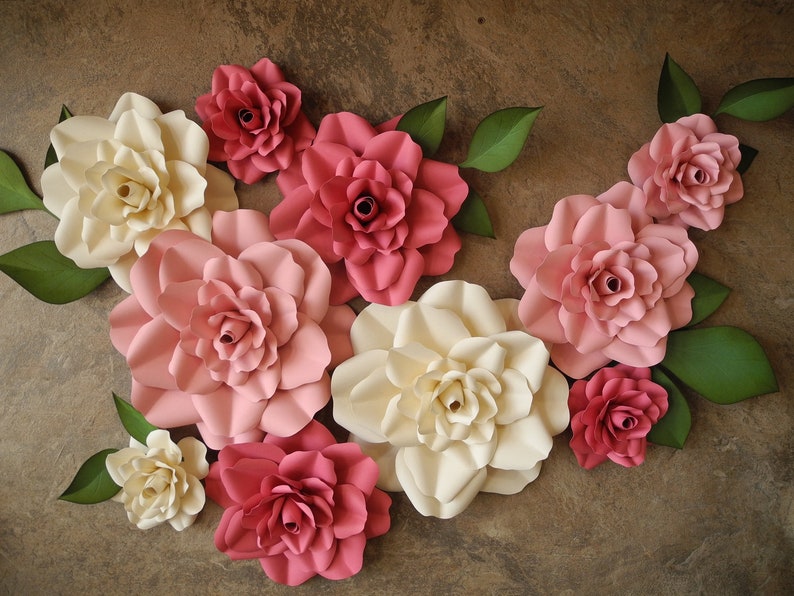 bridal flower backdrop wall flowers Nursery Paper Flower Set of 10 Large Flowers wedding baby shower