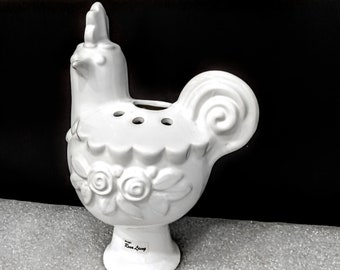 1980 Scandinavian white ceramic Vintage Rosa Ljung Rooster vase Easter decor Swedish Easter flower Gift Mother's day gift flowers tray