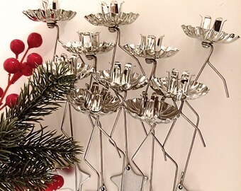 Set mit 10 Weihnachtsbaum-Kerzenhaltern, silbernem Pendel-Kerzenhalter, Vintage-Balance-Kerzenständer, skandinavischer Weihnachts-Deutscher Geschenkidee