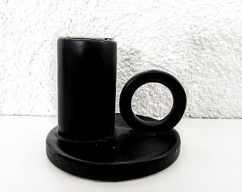 Vintage Scandinavian Portable black ceramic candlestick candle holder candelabra Swedish Scandinavian Grandmother style Mother's day gift