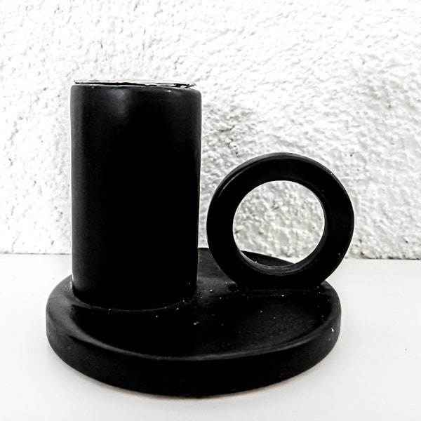 Vintage Scandinavian Portable black ceramic candlestick candle holder candelabra Swedish Scandinavian Grandmother style Mother's day gift