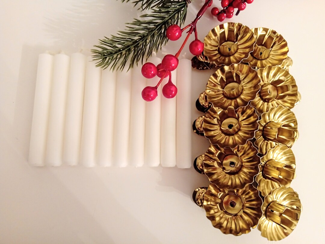 Set of 10x Gold Christmas Tree Candle Clips 10 White Candles Vintage