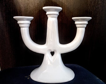 1960er Jahre skandinavischer großer weißer Keramik-Kerzenständer 3-armig Vintage schwedischer Keramik Kerzenhalter Osterdekoration Muttertagsgeschenk