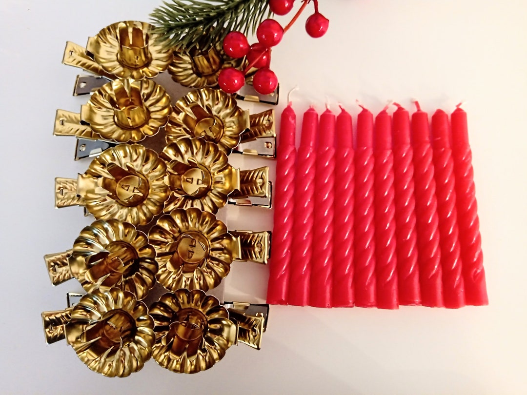 SET of 10 Christmas Tree Candle Holders Clip Gold 10 Red Etsy