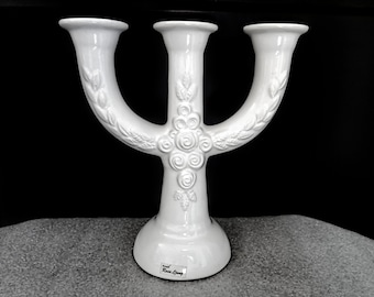 Beautiful Vintage Candlestick holder by Rosa Ljung Candle Holder Swedish Ceramic White floral 3-arm Candelabra Scandi Modern Decor Mother's