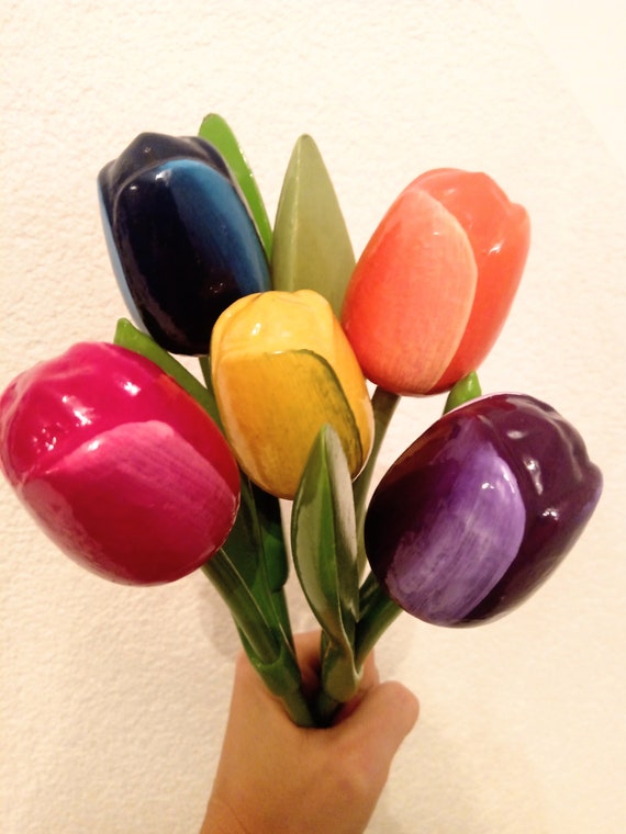 5x Wood Tulips Wooden Tulips 13.3'' 34cm Spring Etsy Canada