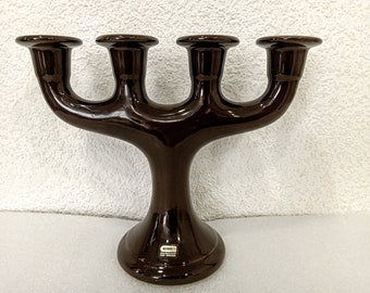 Candelabro scandinavo grande in ceramica marrone a 4 bracci vintage Guldkroken Hjo Svezia Portacandele svedese lucido 4 Portacandele Festa della mamma