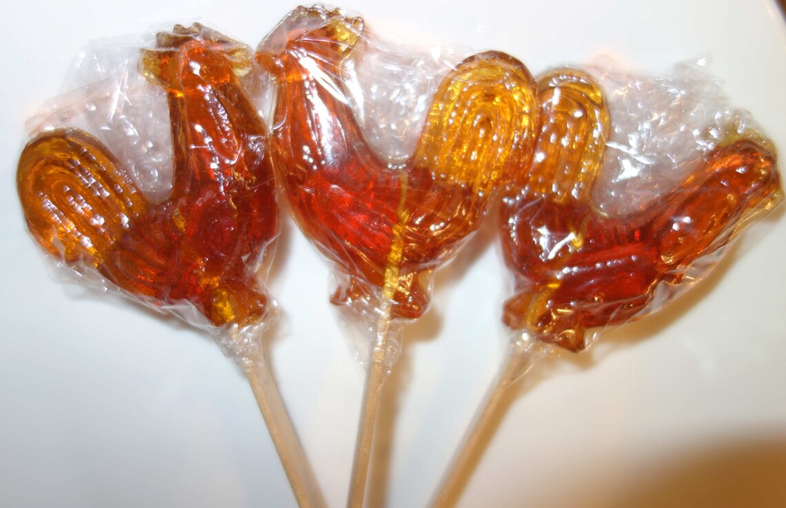 10 Large Sugar Lollipops Natural Hard Candy Lollipop Rooster Etsy