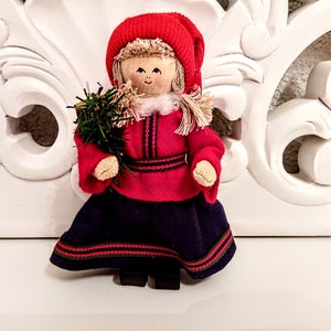 Cute Vintage Handmade Scandinavian Swedish Butticki Original Christmas Girl Figurine Wood Sweden Folk doll Traditional girl Art Dolls