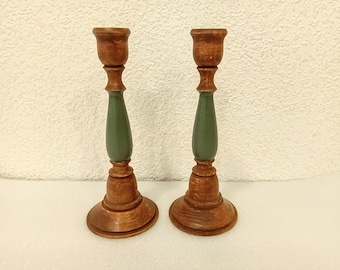 2x Vintage Swedish Wooden Candle holder Candelabra Wood Scandinavian Sweden Gift for Mother Mum Wedding Birthday Carved Candle sticks