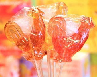 9 Large Quince sugar rooster, lollipops, natural hard candy Lollipops Rooster on stick, handmade, no food additives (Lutscher) Caramel