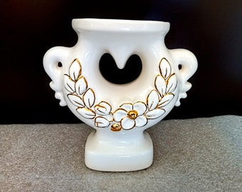 Beautiful White gold Vintage Candle Holder Rosa Ljung Guldkroken Hjo Swedish Scandinavian Flower Relief Decor Easter Mother's day gift Mom