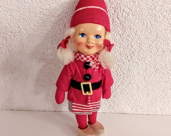 Santa Lady mit Holz Clogs Schwedisch Vintage Retro 60er Jahre SELTEN Fund schwedische Weihnachten Weihnachtsmann Puppe Tomte Nisse Figur Elfe God Jul Girl