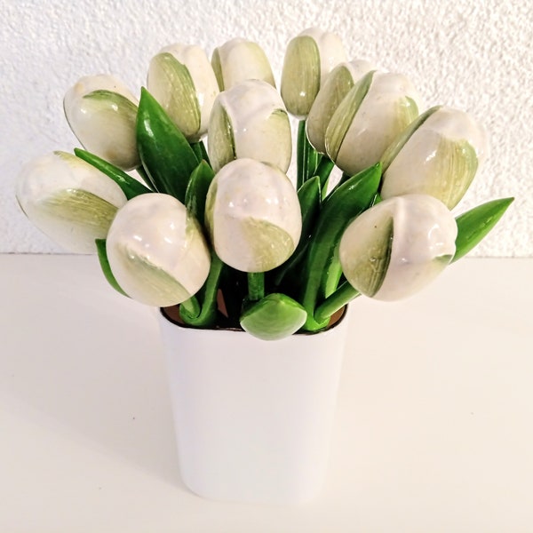 White Wood Tulip Dutch Wooden Tulips Wedding Rustic home Vintage flowers Mom Montessori Mother's day flowers Easter decor Spring flower