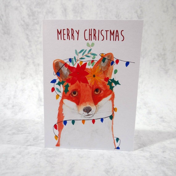 Fox Christmas card Christmas Fox Card Merry Christmas Fox Etsy