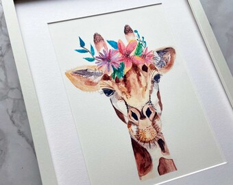 Giraffe Print, Flower Crown Giraffe Print, Safari Animal Print, Wild animal print, Flower Crown print, Floral print, Nursery Print