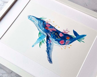Whale Print, Whale Art Print, Seaside print, Sea Animal Print, Humpback Whale Print, Whale Art, Sea Animal Art, Blue Art, Animal Art
