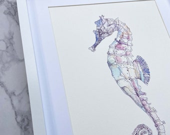 Sea Horse Print, Sea Horse Art, Watercolour Sea Horse,