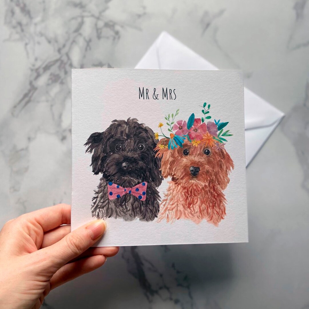 Cavapoo Wedding Card: Watercolor Dog Anniversary Card - Etsy