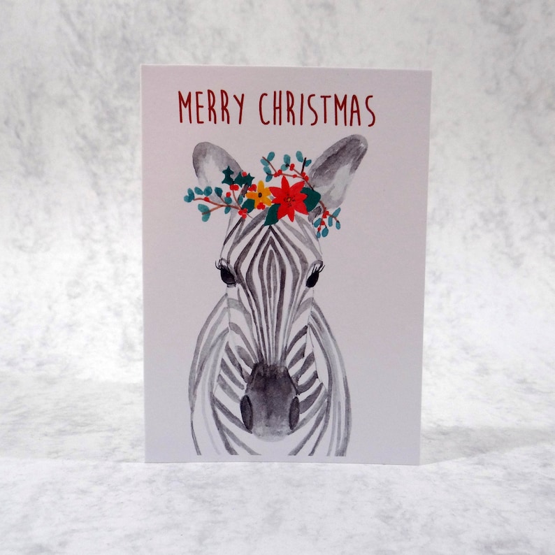 Christmas Zebra Card Zebra Christmas foliage Card Zebra Etsy