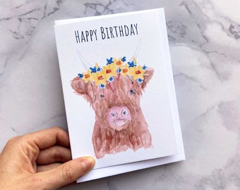 Highland Cow Birthday Card, Highland Cow Card