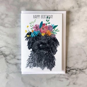 Cavapoo Birthday Card: Watercolor Dog with Flowers