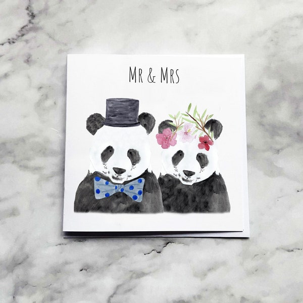 Panda Hochzeitskarte, Panda Mr & Mrs Karte