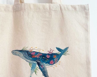 Whale Tote Bag, Hump Back Whale Tote bag, Whale Bag, Animal tote bag, Sea Animal tote bag, pretty tote bag