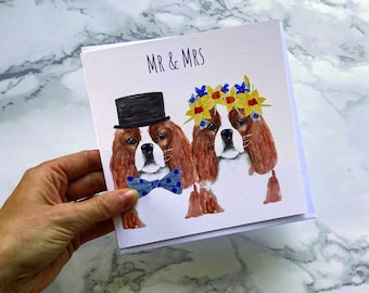 Mr and Mrs King Charles Spaniel card, King Charles Spaniel Wedding Card, Dog Wedding Card, Mr and Mrs Card