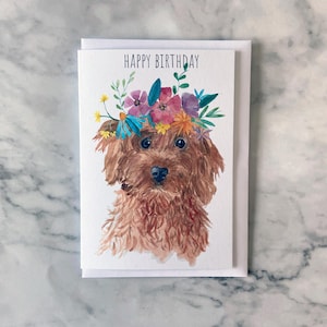 Cavapoo Birthday Card | Puppy Flower Crown, Dog Lover Gift