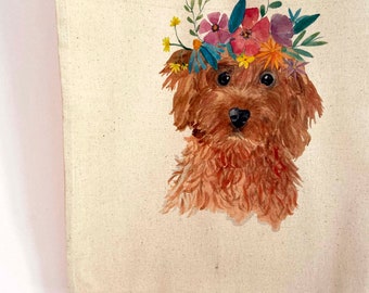 CavapooTote Bag, Apricot Cavapoo Tote bag, dog Bag, Animal tote bag, dog tote bag, pretty tote bag