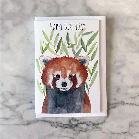 Red Panda Birthday Card: Watercolour Illustration, Blank Inside, FSC Certified Card