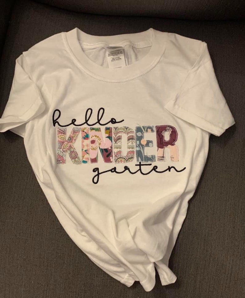 Hello KINDERGARTEN applique and embroidery floral shirt