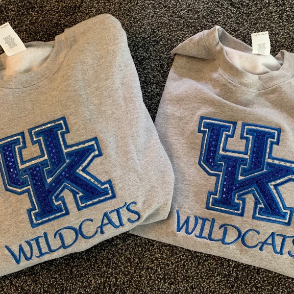 Interlocking UK Kentucky Wildcats  hoodie  or crew sweatshirt with applique sparkle fabric and embroidery