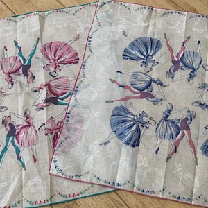 Lot of two vintage ballet themed hankies. Hand rolled edges