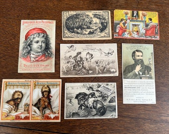 Lot of 7 Antique, Victorian Advertising cards for remedies and cures. “Paper Americana”, ephemera. Hair treatments and medical problems.