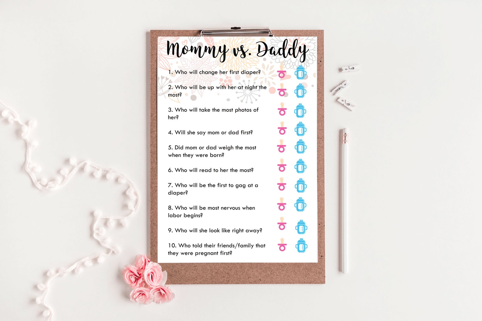 Mommy Vs. Daddy Baby Shower Quiz Etsy UK