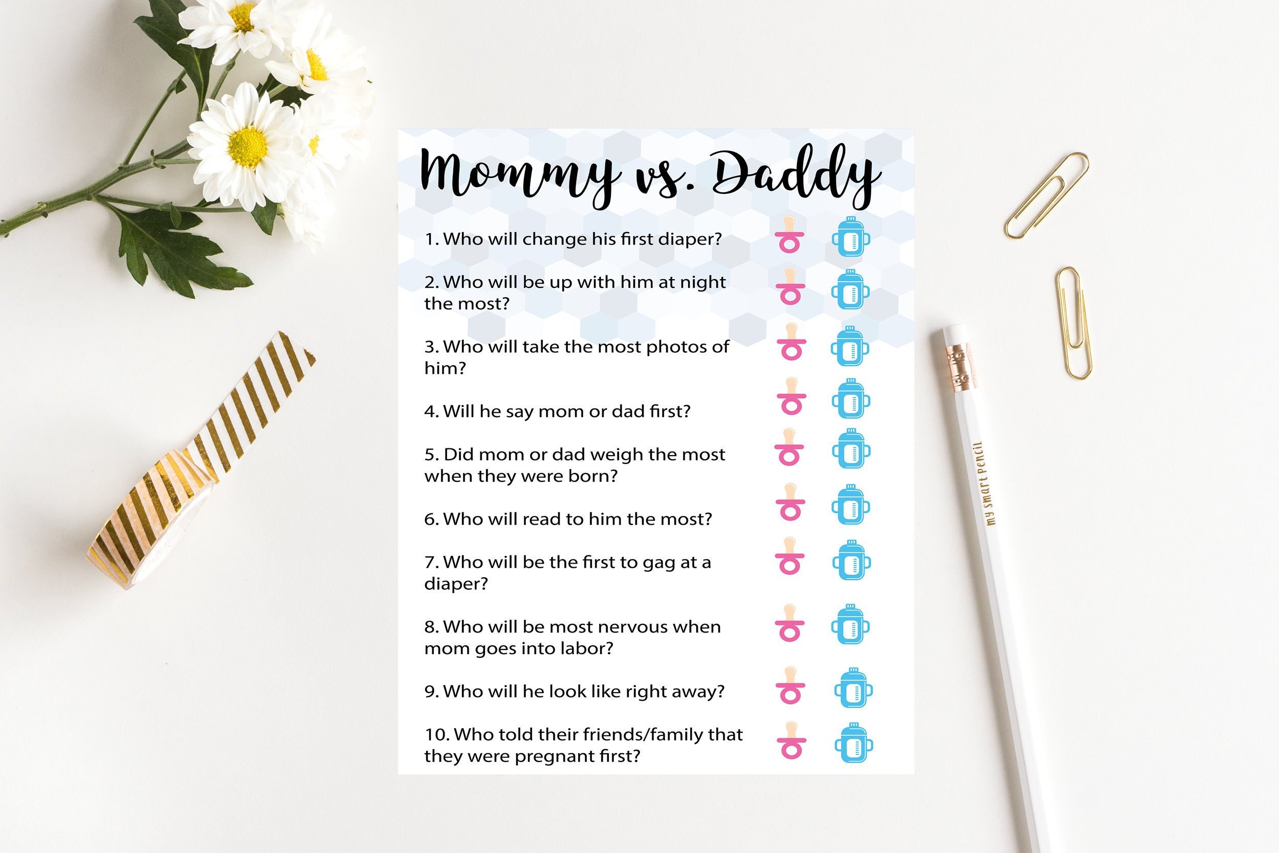 Mommy Vs. Daddy Baby Shower Quiz Baby Boy Etsy UK
