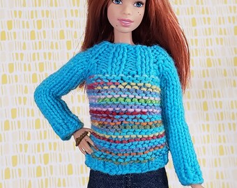 Barbie Doll Size Sweater - Aqua and colorful