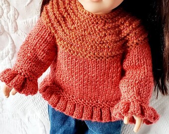 18" Doll Sweater + Denim UpCycled Pants Outfit - amber