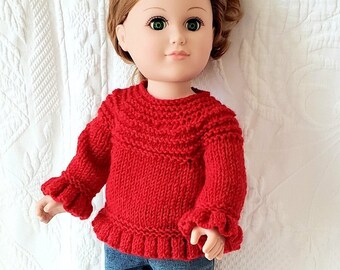 18" Doll Sweater + Blue Jeans Outfit - color red