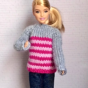 Barbie Doll Sweater 1/6 Scale - Green & Pink