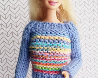 Barbie Doll Sweater - light blue, colorful stripes