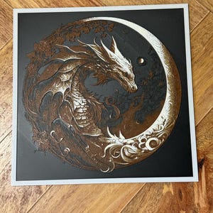 Moon Dragon Filament Painting | 3D Printed Wall Art Inspired by When the Moon Hatched | Fantasy Dragon Decor | Bookish Gift