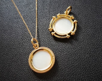 Framed Mother of Pearl Pendants, Mother of Pearl and Gold 14K Charm, Unique Shaped, Gold with Mother of Pearl, Great Gift, Vintage Necklace