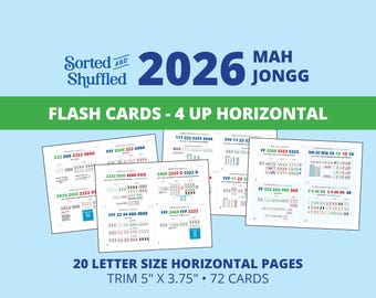 2026 MahJongg 4-UP Flash Cards | 72 Printable Cards |  Instant PDF Download