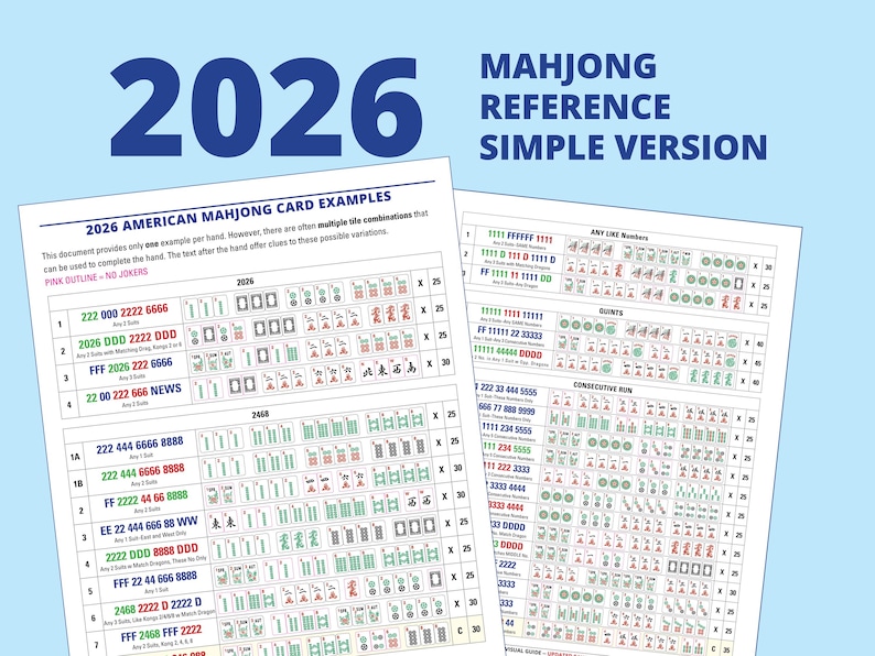2026-kort - MahJong visuella exempel - Enkel version - Ett exempel per rad - 5 sidor bild 1