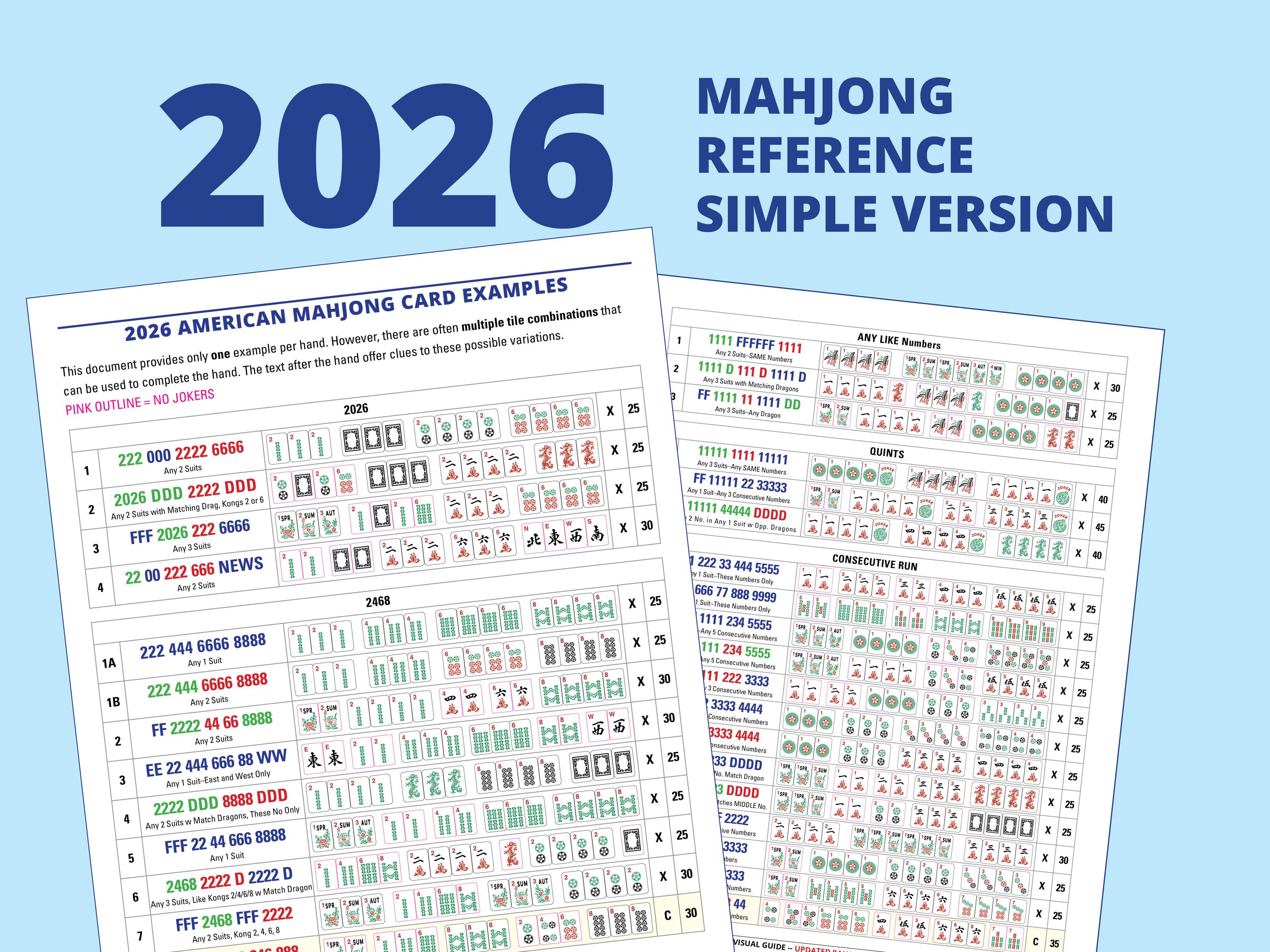 マヨジャガページ 2026 Card - Mahjong Visual Examples - Simple Version - One Example